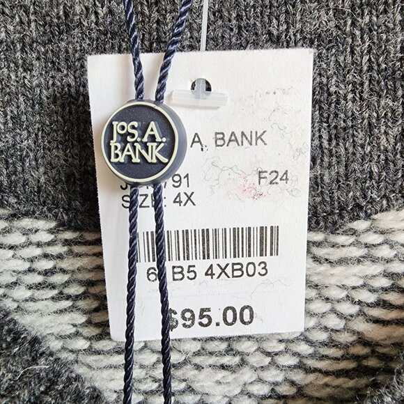 4XL Sweater Gray White Jos A Bank V Neck Nordic New Winter Wool Blend 4XB Jumper - Picture 5 of 17